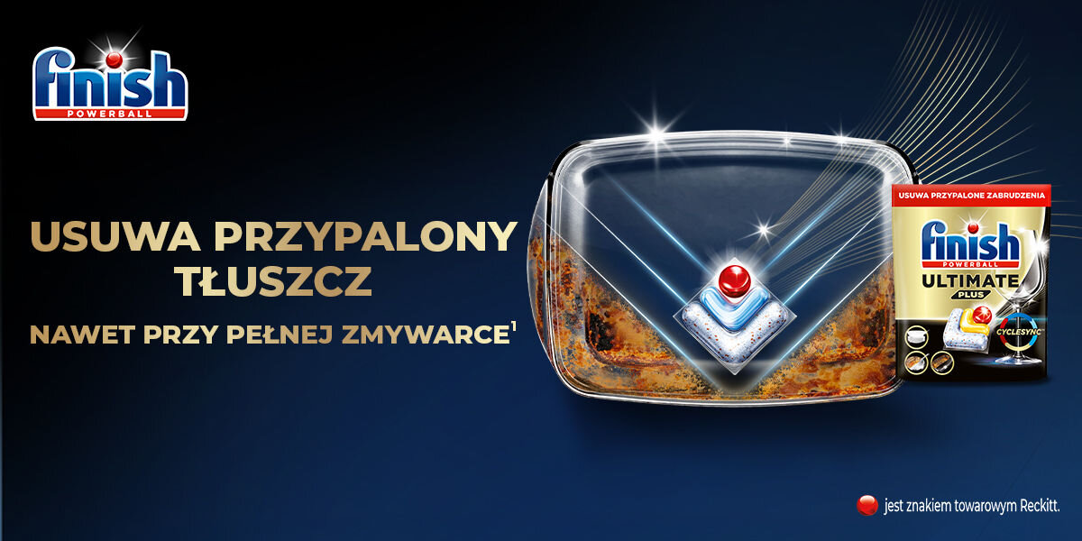 Kapsułki do zmywarki FINISH Powerball Ultimate Plus All in 1 Lemon - 90 szt. usuwa przypalony tłuszcz nawet przy pełnej zmywarce