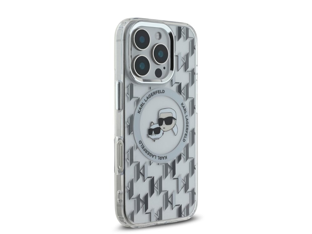 Etui KARL LAGERFELD IML Monogram Karl&Choupette Head MagSafe Modny design na każdą okazję estetyka Połyskująca powłoka IML wyrazistość klasa Monogramy trwałość świeżość odporna na ścieranie