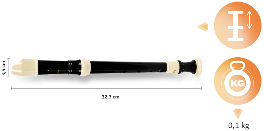 Flet MUSICMATE MM-F15 Czarno-beżowy instrument zaprojektowany z myślą o wygodzie i wsparciu rozwoju muzycznego lekka konstrukcja waga ok. 0,1 kg ergonomiczny kształt precyzyjnie rozmieszczone otwory