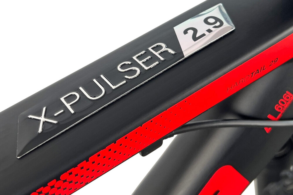 Rower górski MTB INDIANA X-Pulser 2.9 M23 29 cali męski Czarno-czerwony zbliżenie na ramę 23-calowa aluminiowa ramę rower zwinny lekki łatwo go podnieść odporność na korozję wybor rozmiaru ramy Twój wzrost mierzony w zrelaksowanej pozycji typ roweru dla osób o wzroście od 190 do 200 cm