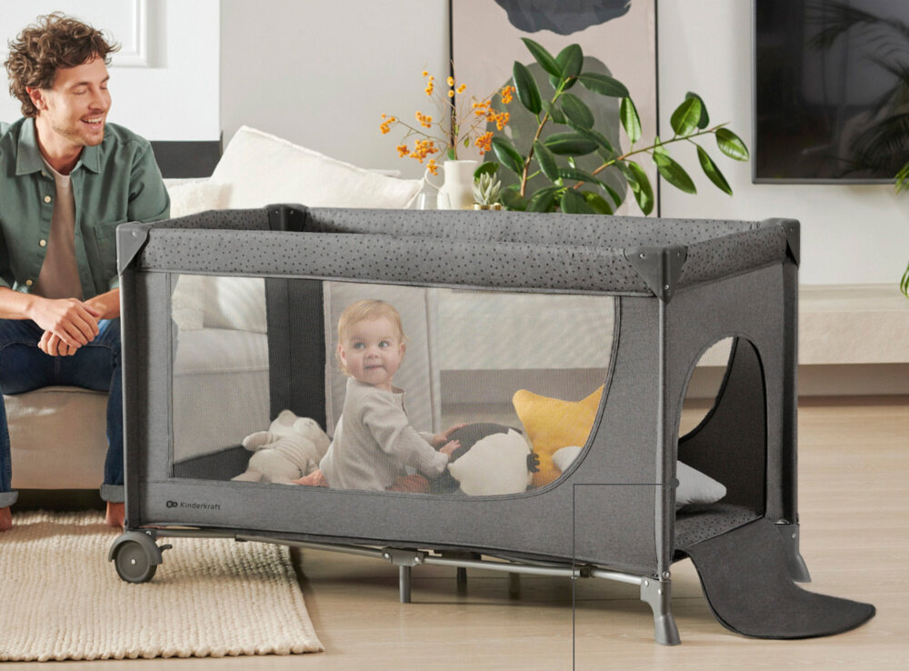 Łóżeczko turystyczne KINDERKRAFT Joy Light 2w1 Szary Szary stylowe wygodne bezpieczne 3w1