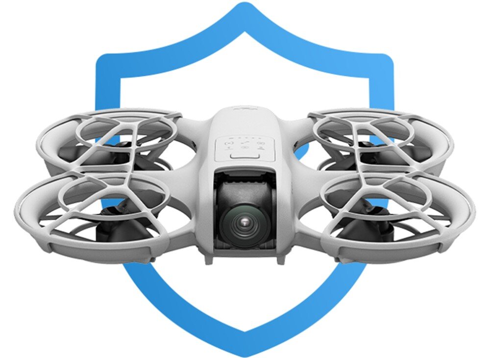 Ochrona DJI Care Refresh do Neo (24 miesiące) dron na wprost, w tle ikona tarczy wymiana koszty
