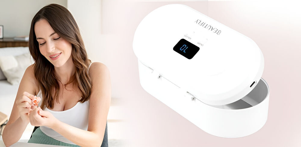 Sterylizator UVC/LED BEAUTIFLY Hygia Nails technologia UVC LED do 99,9 % bakterii wirusów innych szkodliwych drobnoustrojów równomierne rozmieszczenie światła UVC bezpieczna dezynfekcja bez użycia chemikaliów i wysokiej temperatury