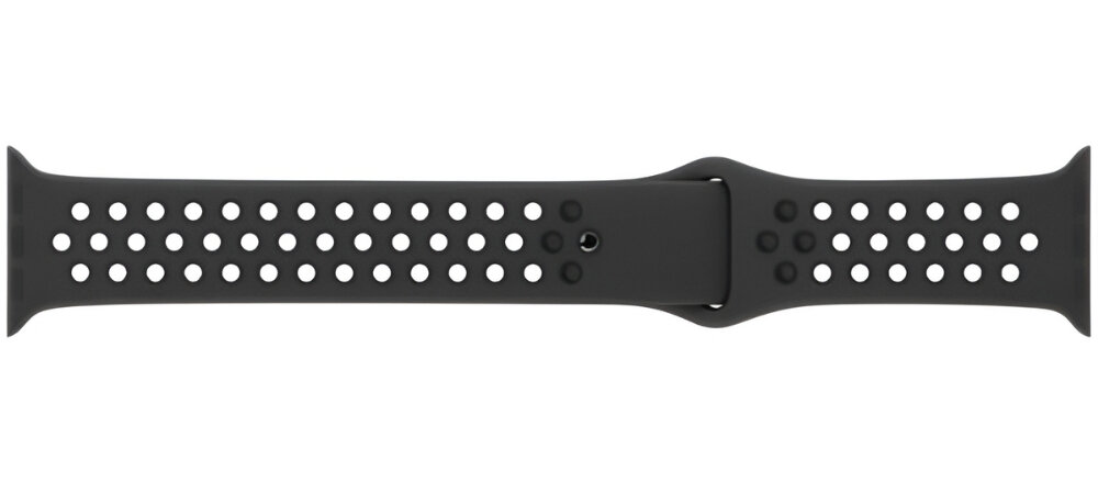 Pasek APPLE Nike Sport Brand MX8C2AM/A do Apple Watch (38/40/41mm) Antracytowo-czarny, Swoboda i dopasowanie, Zegarek w poziomie, pokazany od tyłu na wprost
