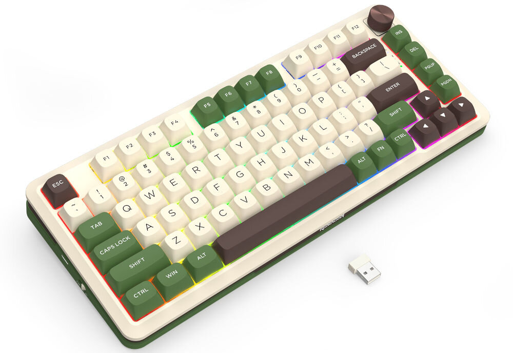 Klawiatura REDRAGON K681CCG-RGB-PRO Cyrus 
					wytrzymałe klawisze PBT wykonane w technologii Double Injection PBT, połączenie bieli, zieleni oraz brązu, produkt na białym tle