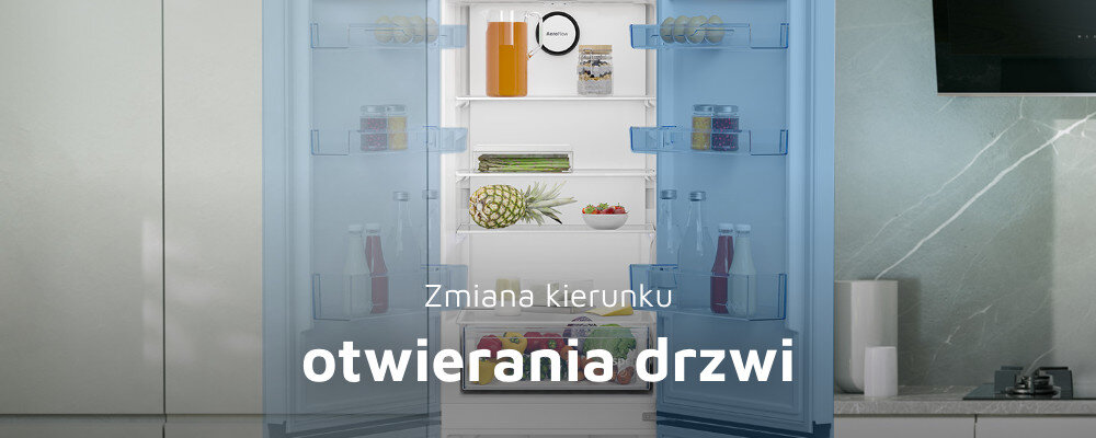 LODÓWKA BEKO B5RCNA406HXBR1 wizualizacja Zmiana kierunku otwierania drzwi lewo prawo obustronny montaż