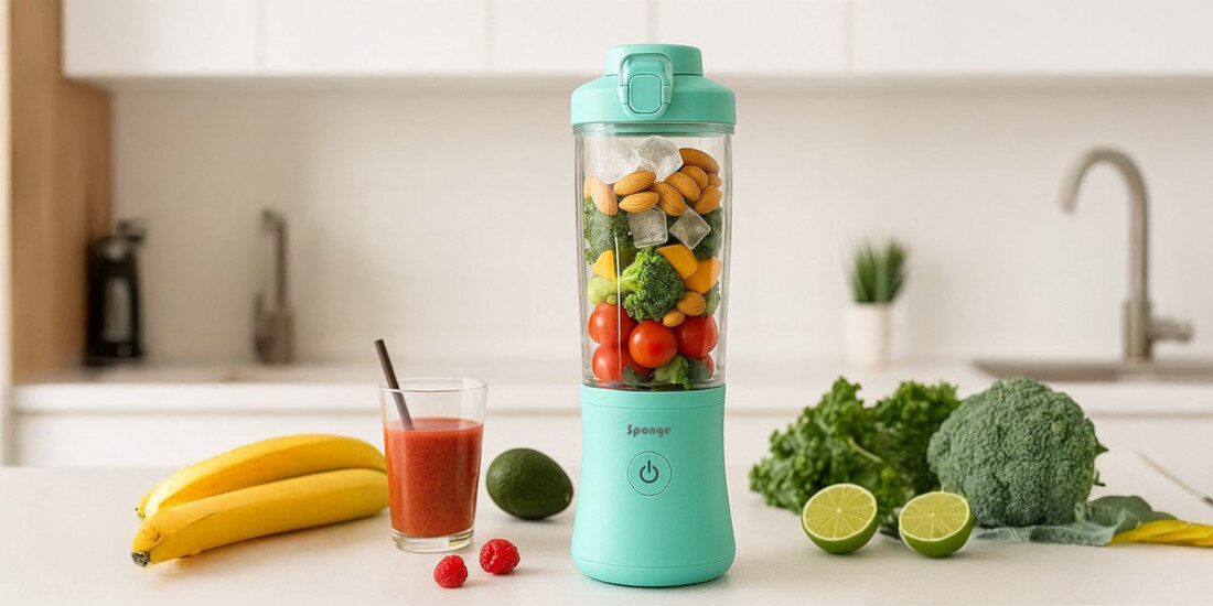 Blender personalny SPONGE SPONBLM01 Bezprzewodowy wygląd design tło prezentacja wizualizacja Blender, który dotrzymuje kroku