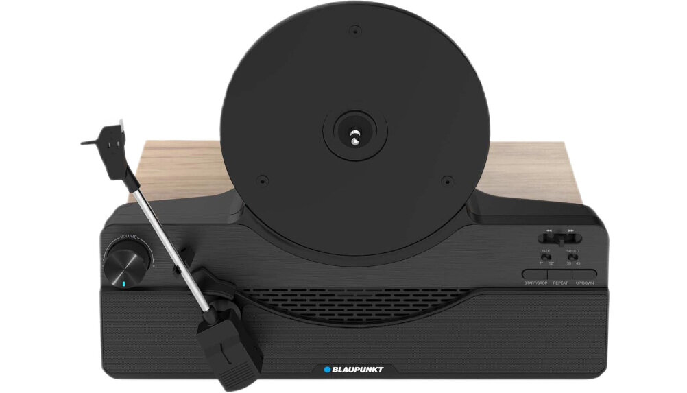 Gramofon pionowy BLAUPUNKT VT100- Dwie prędkości obrotu, gramofon na białym tle od frontu