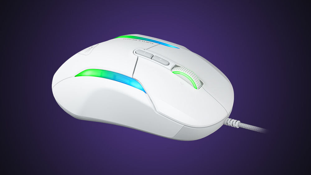 Mysz TURTLE BEACH Kone II Biały 
				przemyślana konstrukcja, wytrzymałe przełączniki optyczne TITAN (trwałość do 100 milionów kliknięć),
				obudowa zaprojektowana z myślą o intensywnej eksploatacji, dobrze wyprofilowana, dwa antypoślizgowe
				pady w zestawie, produkt bokiem na fioletowym tle
