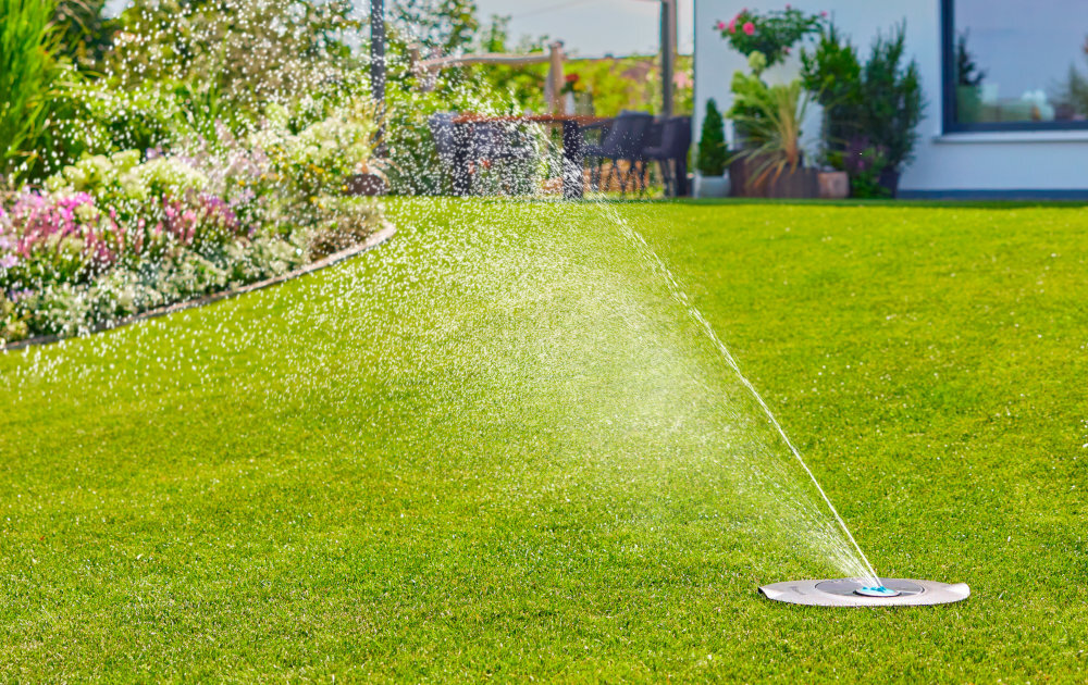 Zraszacz GARDENA AquaPrecise 16001-20 trawnik trawa zraszacz podlewa trawę w tle om taras kwiaty do automatycznego i precyzyjnego nawadniania trawników w ogrodach o różnych kształtach funkcja indywidualnego programowania konturów oszczędza czas