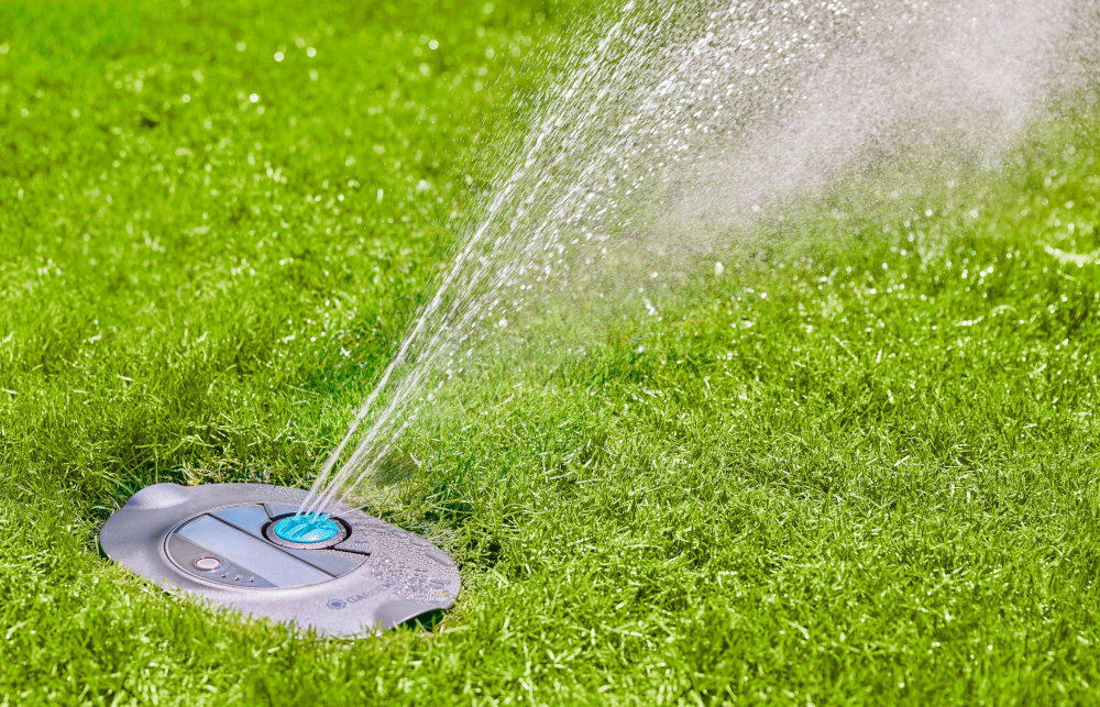Zraszacz GARDENA AquaPrecise 16001-20 trawnik trawa zraszacz wbudowany w ziemię podlewa trawnik zawór FlowBalance reguluje przepływ wody zgodnie z ustawieniami harmonogramu działa w oparciu o energię słoneczną akumulator o pojemności 5000 mAh port USB-C