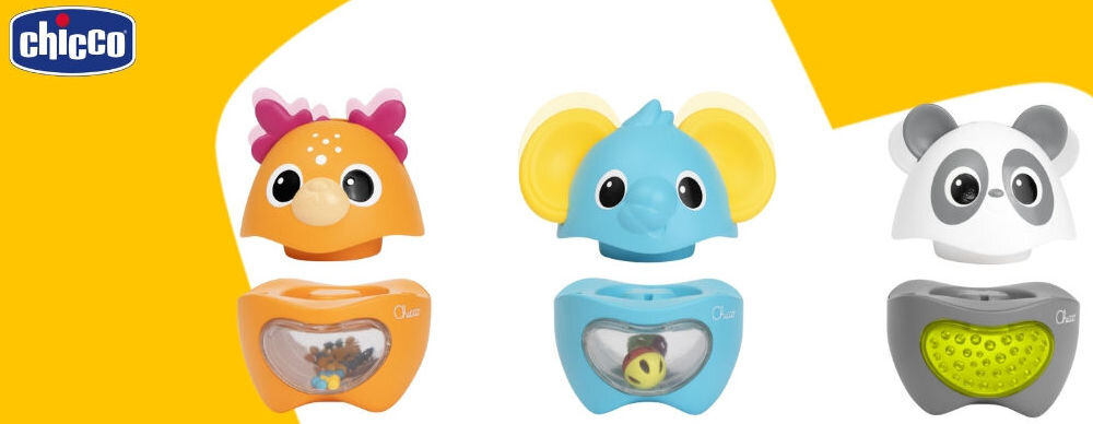 Zabawka edukacyjna CHICCO Baby Sense & Focus Zwierzaki Aktywizaki 00012154000000
					kreatywna zabawa, funkcja Mix & Match, możliwość łączenia i wymieniania elementów zwierzątek, wsparcie nauki kształtów i kolorów,
					rozwój zdolności twórczych, funkcja grzechotki, dźwięki stymulujące zmysł słuchu, przezroczysty, teksturowany brzuszek,
					ruchome uszy i obrotowy element, rozwój koordynacji ruchowej oraz zdolności manualnych, 
					żółto-białe tło, produkt, logo producenta