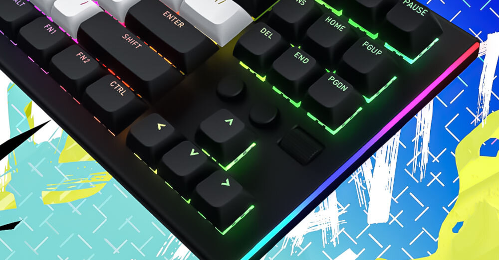 Klawiatura HATOR Gravity TKL HTK561
					prosta kontrola multimediów, zbliżenie na dwa dodatkowe przyciski oraz aluminiowe pokrętło regulacji głośności