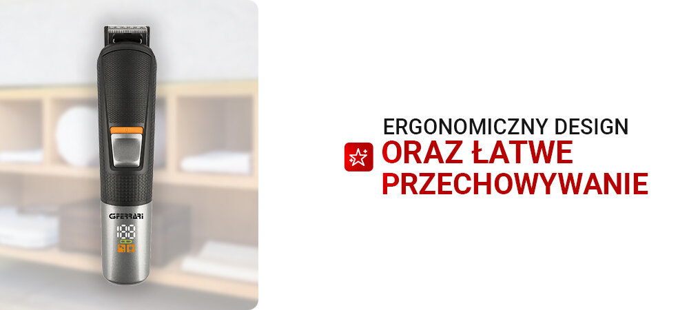 Strzyżarka G3FERRARI Razor-Set G30062 3-12 mm maszynka ostrze czarna obudowa wyświetlacz białe tło  praktyczna podstawka do przechowywanie nasadek utrzymanie porządku wygodny dostęp do wszystkich akcesoriów Elegancki design niewielkie rozmiary (170 x 40 x 32 mm) oszczędność miejsca do małych przestrzeni