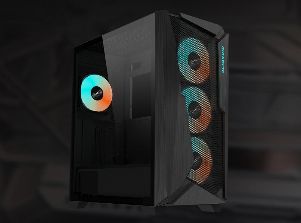 Komputer MAD DOG PBG AORUS301-A08WR32WP R7-9700X 32GB RAM 1TB SSD Radeon RX7800XT Wi-Fi Windows 11 Professional 
					nie tylko wydajny, Obudowa GIGABYTE Aorus C301 Glass, stylowa oprawa, konstrukcja z panelami wentylacyjnymi na górze i przodzie,
					cztery podświetlane 120-milimetrowe wentylatory ARGB, filtry przeciwkurzowe, panel boczny z 
					4-milimetrowego hartowanego szkła, wygodny dostęp do niezbędnych portów 2x USB-A 3.0, USB-C 3.1 oraz wejścia i wyjścia audio jack 3,5 mm,
					obudowa GIGABYTE Aorus C301 Glass pod skosem na szarym tle