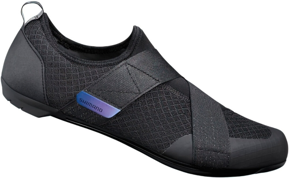 Buty rowerowe SHIMANO SH-IC100 Czarny rozmiar 36 prawy but widoczny z boku zdjęcie na białym tle w kolorze czarnym dla entuzjastów kolarstwa do jazdy na trenażerach komfortowe dopasowanie optymalna przewiewność rozmiar 36 długość wkładki 22,5 cm