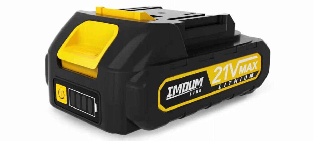 Akumulator IMOUM DC02A 2Ah 21V, Wygodne użytkowanie, Na zdjęciu akumulator model 2Ah