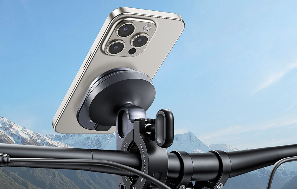 Uchwyt na telefon do roweru BASEUS PrimeTrip C40569001121-00 Czarny, Bezpieczeństwo w trasie, Uchwyt przymocowany do ramy roweru, a do niego przymocowany smartfon