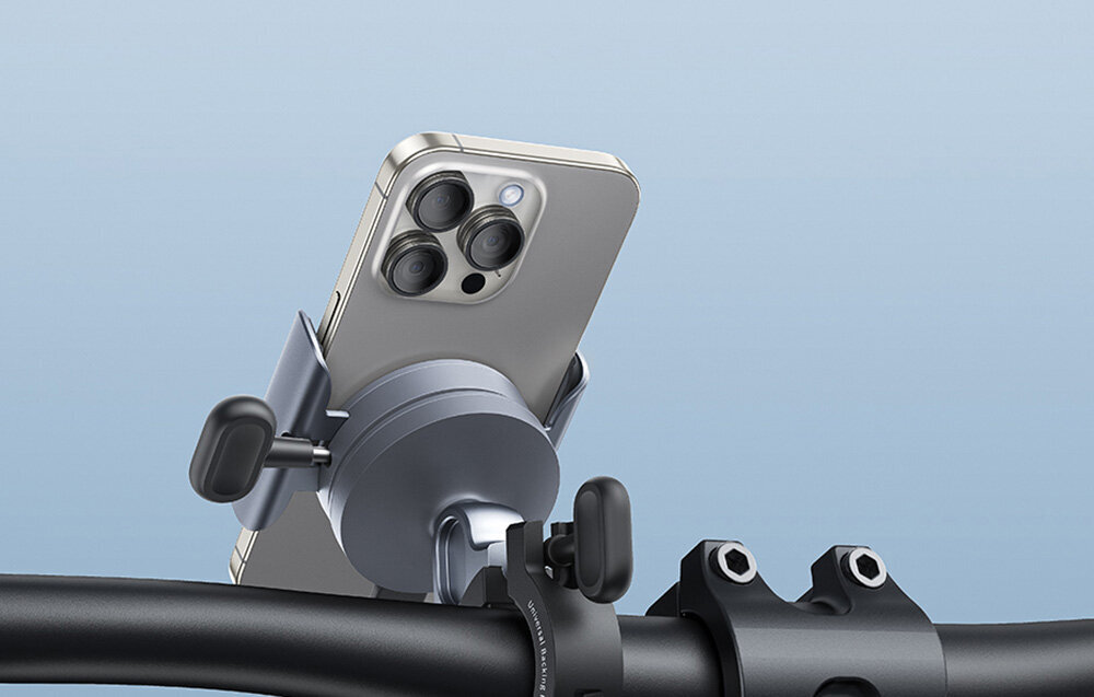 Uchwyt na telefon do roweru BASEUS PrimeTrip Magnetyczny C40569000121-00 Szaro-czarny, Pewność na trasach, Uchwyt zamontowany do ramy roweru, przytwierdzony do niego smartfon