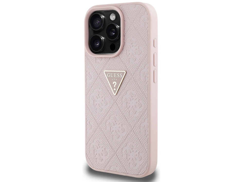 Etui Guess Hot Stamp 4G Pattern Triangle Metal Logo Pokrowiec pokazany z przodu estetyka trwałość ochrona dodatek stylowy wygląd