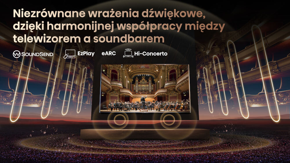 Telewizor HISENSE 110UXNQ - EzPlay & Hi-Orchestra, telewizor z soundbarem, wydobywający się dźwięk