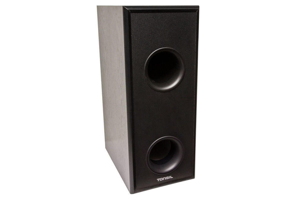 Subwoofer TONSIL AKTIV 200 A - Aktywne wsparcie dźwięku, wbudowany wzmacniacz, Subwoofer po skosie na białym tle