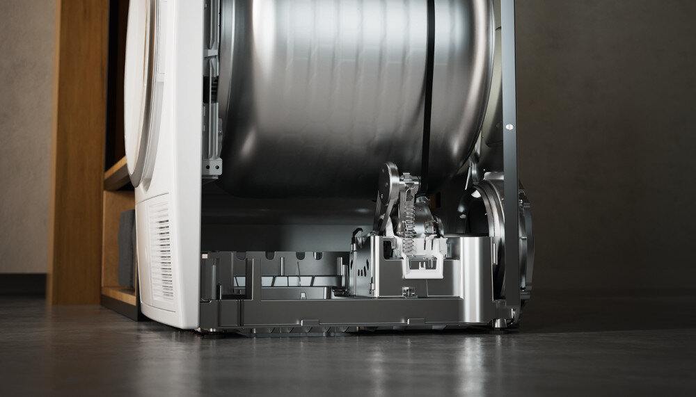 Suszarka MIELE TWC640WP EcoSpeed zdjęcie wizualizacyjne lifestyle budowa wnętrza bęben mechanizm EcoSpeed szybkie suszenie bezobsługowa Technologia system zrównoważony rozwój krótki czas trwania