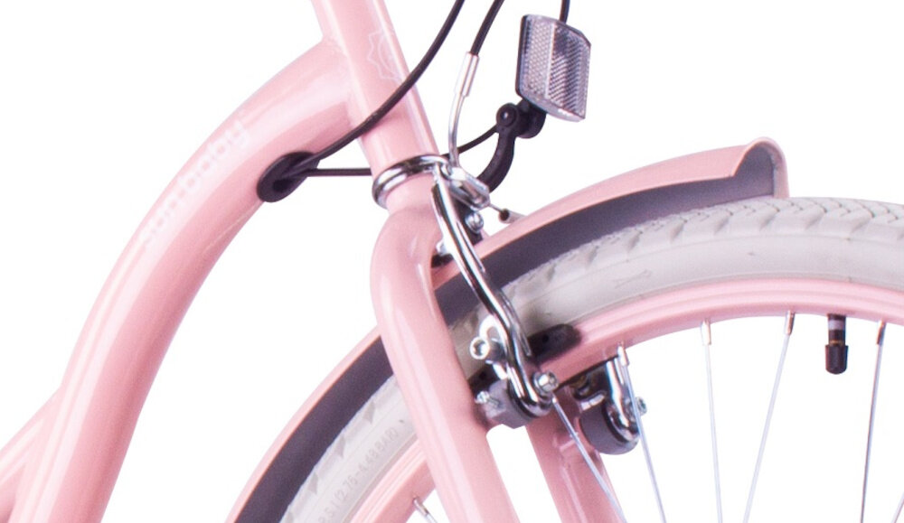 Rower młodzieżowy SUN BABY Flower Bike 24 cale dla dziewczynki Różowy zbliżenie na przedni hamulec zdjęcie na białym tle podstawa bezpieczeństwa hamulce V-Brake lekkie duża siła hamowania hamulce z przodu i z tyłu podwójny pakiet bezpieczeństwa dźwignie umieszczone na manetkach
