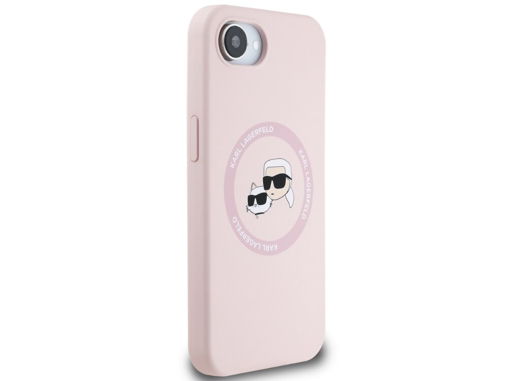 Etui Karl Lagerfeld Silicone Karl&Choupette MagSafe graficznym motywem niemieckiego projektanta i jego kotki Choupette Matowa silikonowa powierzchnia wewnętrzna wyściółka z mikrofibry