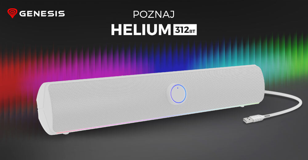 Soundbar komputerowy GENESIS Helium 312BT - Dźwięk i styl na biurku, soundbar na szarym blacie