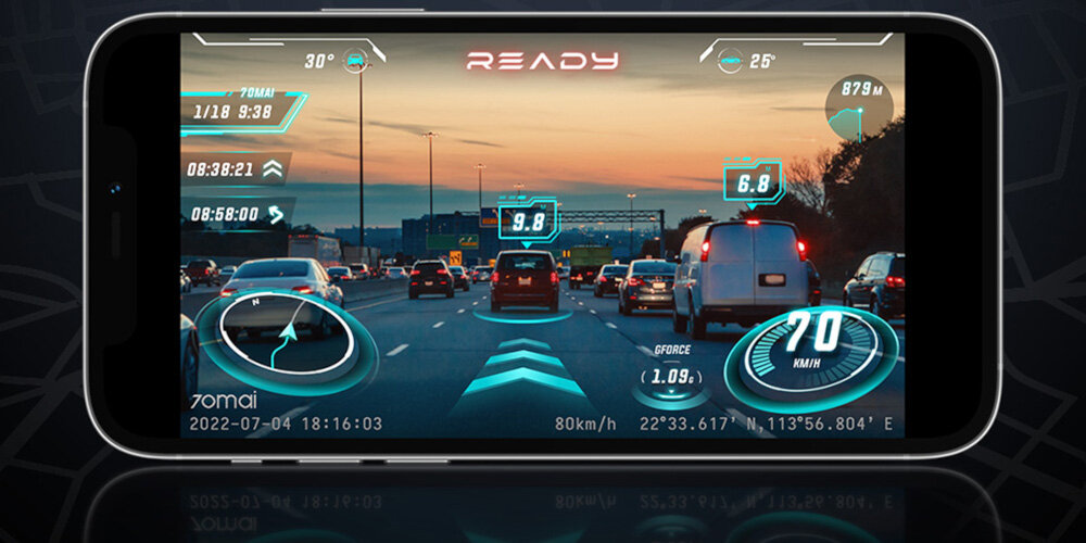 Wideorejestrator 70MAI X800 4K Omni Set Czerwony + Karta 70MAI SD 128 GB - Udostępnianie materiałów, smartfon odtwarzający jazdę pojazdu