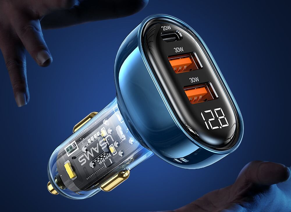 Ładowarka samochodowa USAMS US-CC159 80W Fast Charge, ladowarka, moc, ekran led, podswietlenie