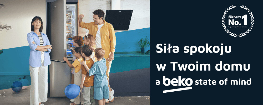 ZMYWARKA BEKO BDIN38644D wizualizacja firma marka baner logo wyróżnienie kuchnia rodzina dzieci lodówka Siła spokoju w Twoim domu 