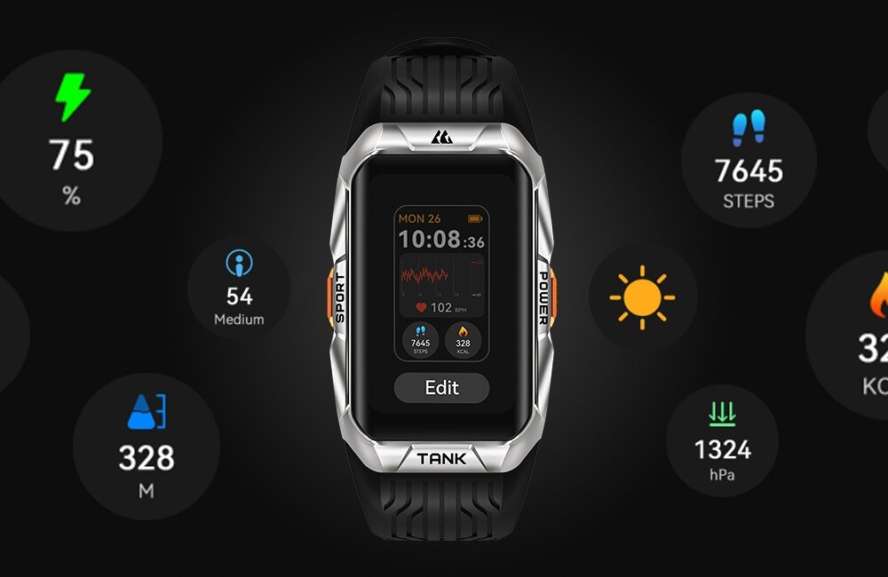 Smartwatch KOSPET Tank X2 funkcje na ekranie  