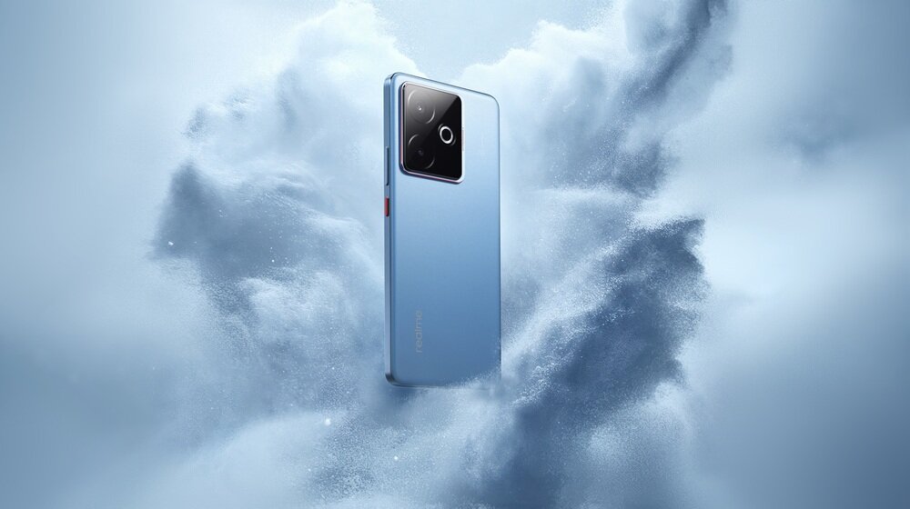 Smartfon REALME GT 7T  w chmurze pyłu  