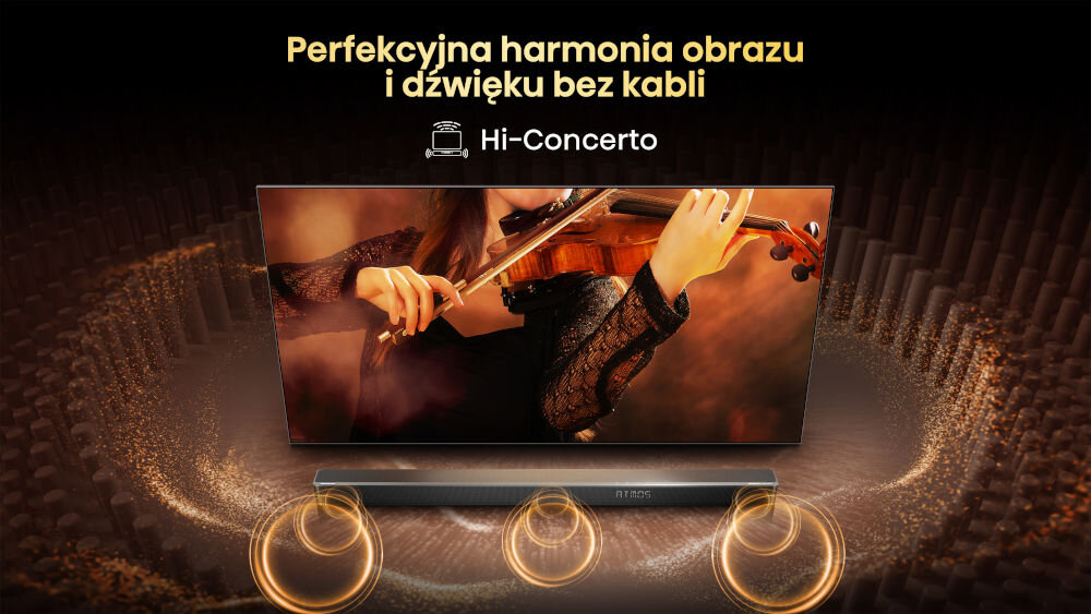 Telewizor HISENSE 50E8Q - Dźwięk bez opóźnień, Hi-Concerto, telewizor z soundbarem z którego wydobywa się dźwięk