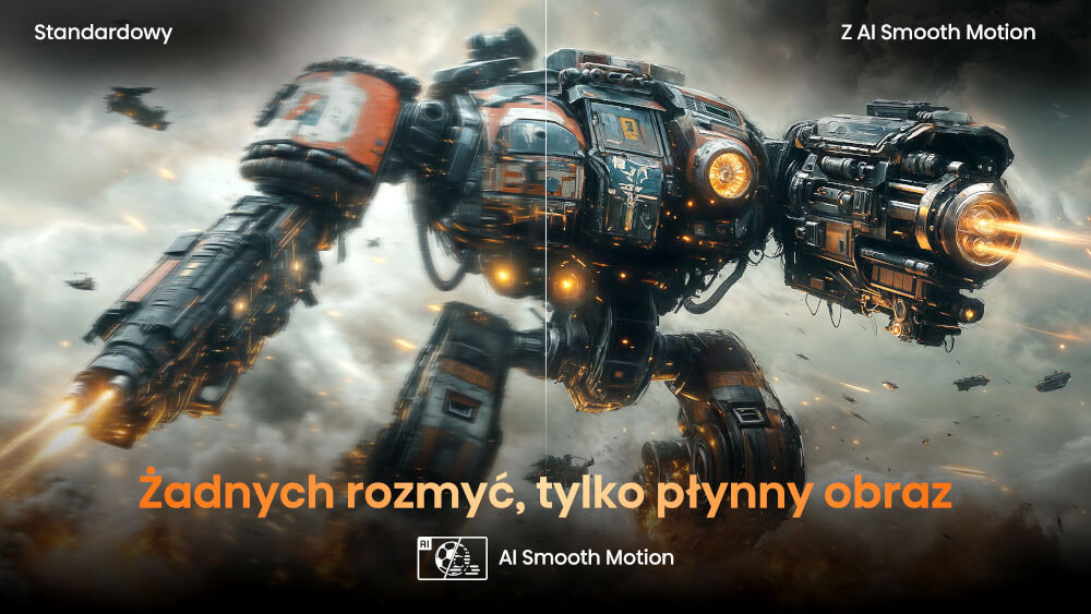 Telewizor HISENSE 50E8Q - Płynność ruchu, Panel o częstotliwości 144Hz, AI Smooth Motion, Redukcja szumów i smużenia, kadr z gry, robot