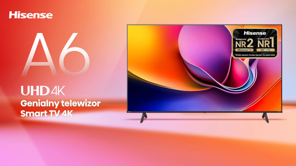 Telewizor HISENSE 50A6Q - Domowe seanse jak w kinie, telewizor na kolorowym tle