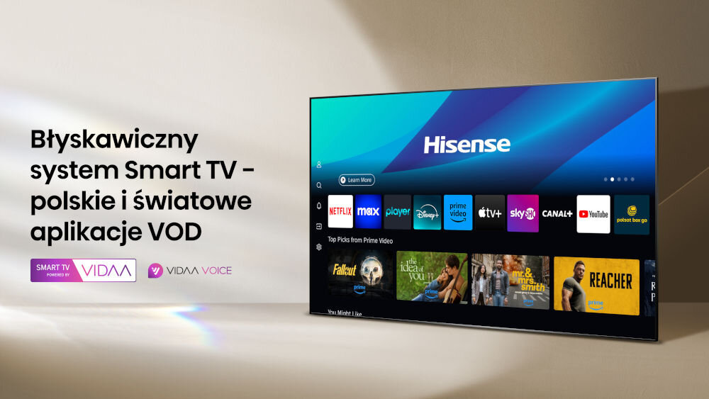 Telewizor HISENSE 50A6Q -Intuicyjny system Smart TV, VIDAA, Polskie menu, telewizor pod skosemz wyświetlonym systemem VIDAA