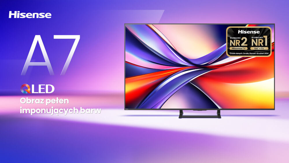 Telewizor HISENSE 50A7Q - Domowe seanse jak w kinie, telewizor na kolorowym tle