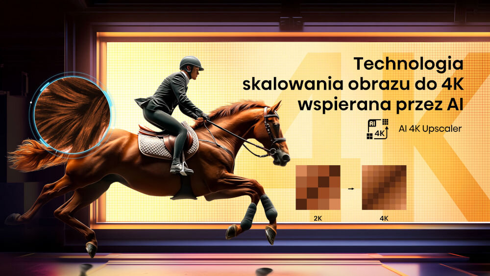 Telewizor HISENSE 55A7Q - Realistyczny obraz w 4K, AI 4K Upscaler, Dżokej jadący na koniu