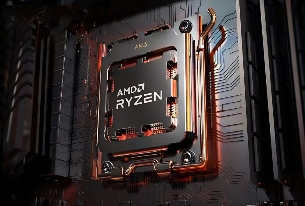 Komputer MAD DOG DIAXID605-A23WR64WH Grafika ze zbliżeniem na procesor zamontowany w gnieździe płyty głównej, na procesorze nazwa modelu AMD Ryzen, procesor, rdzenie, moc obliczeniowa