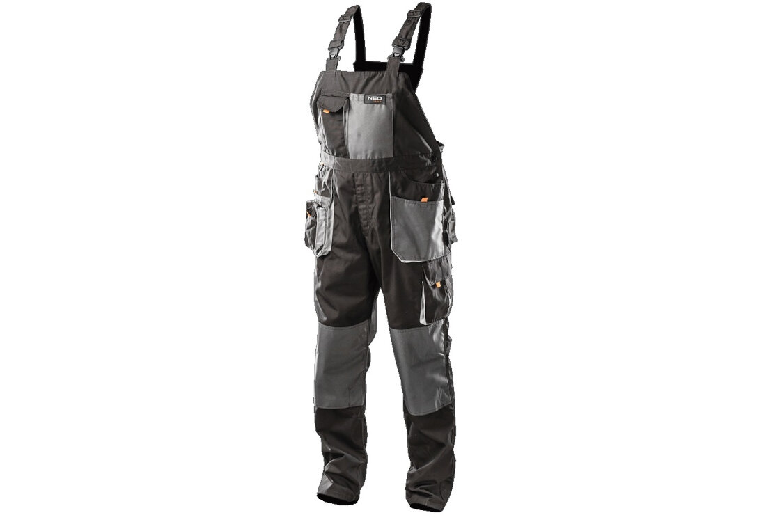 Spodnie robocze NEO TOOLS 81-240-XL ogrodniczki (rozmiar XL/56) zdjęcie na białym tle wygląd przód