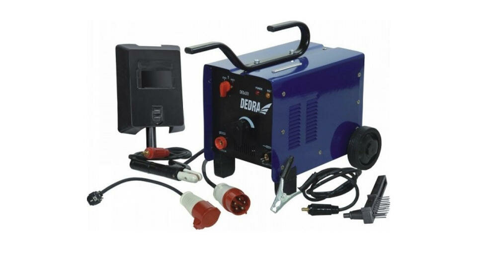 DEDRA-DESA351 spawarka transformatorowa spawanie prace spawalnicze zasilanie gniazdko sieciowe kółka wygodny uchwyt transport