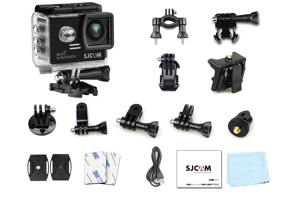 Kamera sportowa SJCAM SJ5000X Elite   sport montaż nagrywanie stabilizacja montaż edycja filtry ostrość śledzenie tryby bateria akumulator zasilanie ładowanie rozdzielczość filmy obudowa odporność wielkość łączność sterowanie 