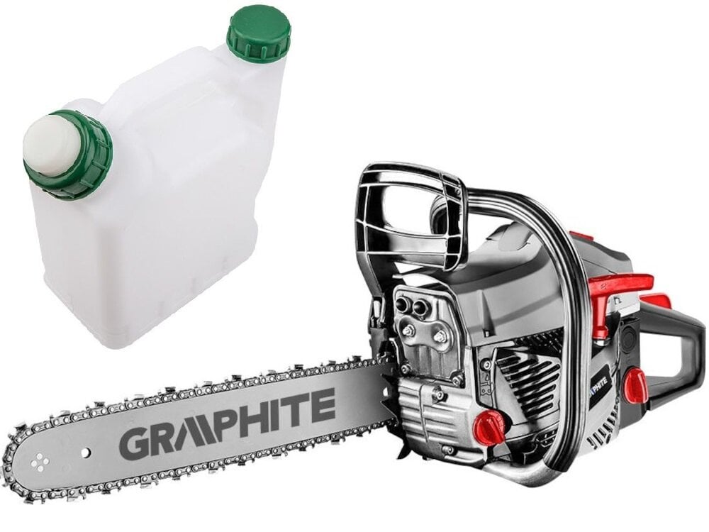 Piła spalinowa GRAPHITE 58G952 zbiornik na olej duży pojemność 260 ml zbiornik paliwa pojemność 0,55 l średnie zużycie paliwa do 1,63 l/h