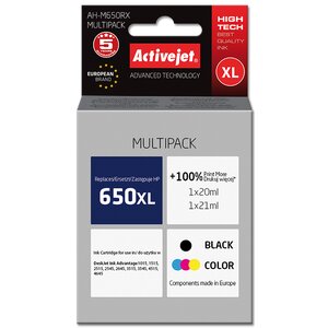 Zestaw tuszów ACTIVEJET do HP 650 CZ101 / 650 CZ102 Czarny 20 ml, Kolorowy 21 ml AH-M650RX