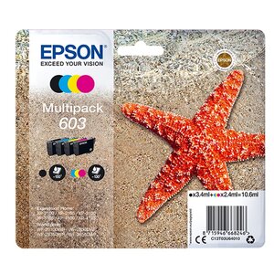 Zestaw tuszów EPSON 603 Czarny 3.4 ml, Błękitny 2.4 ml, Purpurowy 2.4 ml, Żółty 2.4 ml C13T03U64010