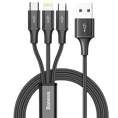 Kabel USB - Lightning - USB Typ-C  - Micro USB BASEUS Rapid 1.2 m Czarny